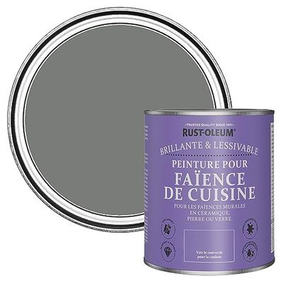 Rust-Oleum Peinture Grise Résistante à l'eau pour Faïence de Cuisine, Finition Brillante - Gris Ombre 750ml