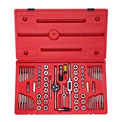 NEIKO 00908A SAE and Metric Tap and Die Set, Alloy Steel Taps and Dies with Hexagon T-Type Wrench, Quality Threading Tools, 76-Piece Set