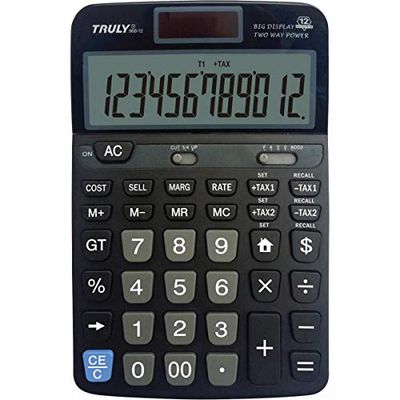TRULY - Calcolatrice da ufficio, solare + batteria, 12 cifre