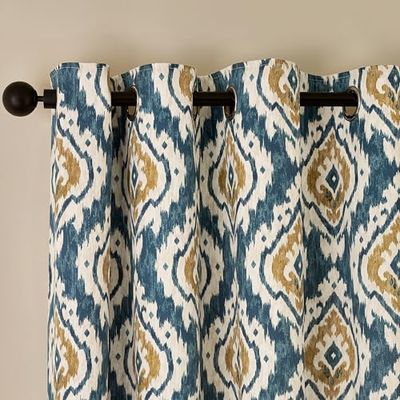 Pineapple Elephant Suri Geo - Cortinas Forradas con Ojales (116 x 228 cm), Color Verde Azulado
