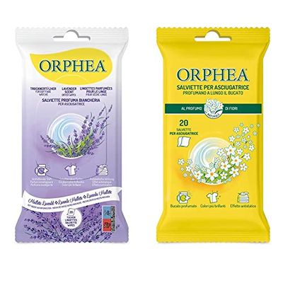 Orphea, Salviette per Asciugatrice Profumo a Lungo il Bucato, al Profumo di Lavanda Maillette, 20 salviette & Linea Detergenza, Foglietti Profuma Biancheria, Fragranza ai Fiori