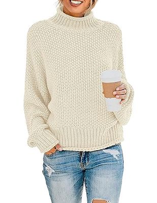 ZESICA Women's 2023 Turtleneck Batwing Sleeve Loose Oversized Chunky Knitted Pullover Sweater Jumper Tops, Apricot, Small