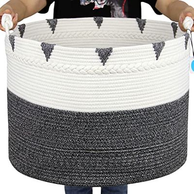 Casaphoria Grande cestino per coperte, 55 x 40 cm, in stile bohémien, per cuscini, corda di cotone, organizer rotondo XXL, pieghevole, decorativo, cestino intrecciato per soggiorno