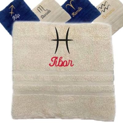 Asciugamano personalizzato con nome ricamato con segni zodiacali Asciugamano personalizzato con segno zodiacale Asciugamano in cotone regalo personalizzato (140 x 70 cm, Pesci)