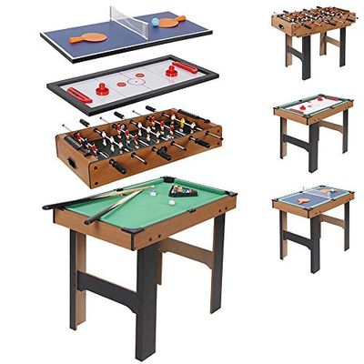 BAKAJI Table Multi 4 en 1 en Bois avec Jeux interchangeables Sportifs multijoueurs Football Billard Ping Pong Air Hockey Jouet pour Enfants Taille 87 x 43 x 73 cm, 8057711887033