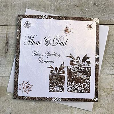 White Cotton C2-MD Tarjeta de Navidad hecha a mano con texto en inglés "Mum & Dad Have a Sparkling Christmas"