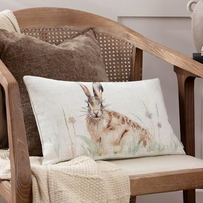 Evans Lichfield Country Hare Watercolour Polyester Filled Cushion