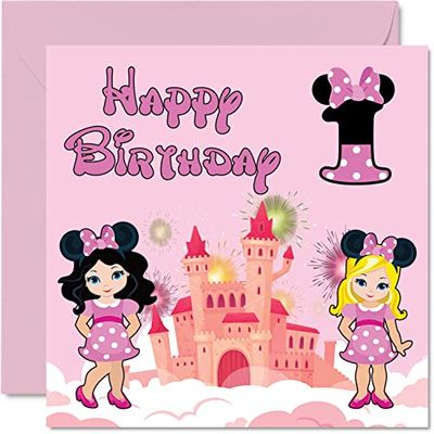 1st Birthday Card Girl - Fantasy Castle Mouse - Happy Birthday Card 1 Year Old Girl, Girls Cards for Her, 145mm Greeting for Daughter, Niece, Granddaughter, Sister, God Daughter