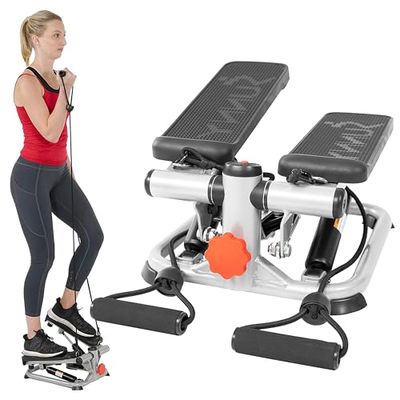Sunny Health & Fitness Total Body 2-in-1 Stepper Machine, Total Body Workout, Verstelbare hydrauliek, Weerstandsbanden, Antislippedalen, SF-S0978