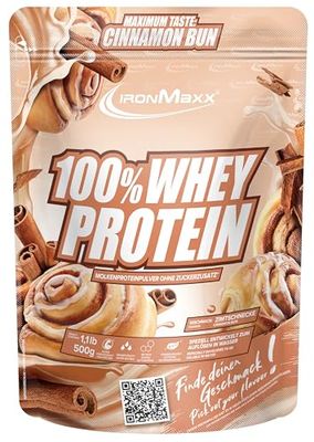 IronMaxx 100% Whey Protein 500g - Cinnamon Bun - Leckerer High Protein Shake, 37g Protéine par portion, boisson énergisante pour entraînement intensif, avec BCAA et EAA