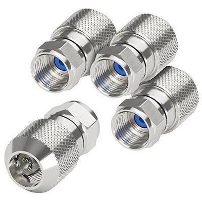 mumbi 26172 Premium F-stekker voor satellietantennes coaxkabel met Ø 6,8-7,0 mm, bijzonder eenvoudige installatie, chroom met binnenring in blauw (4 stuks)