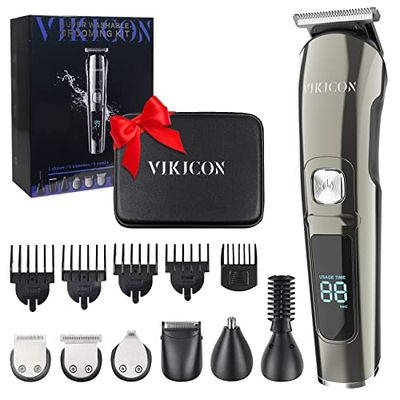 VIKICON Beard Trimmer Men, IPX7 Waterproof Grooming Kit w/Case, Nose Hair Trimmer, Electric Razor, Body Shavers, Cordless Clippers, Shaving Kit for Mustache Face Body, Gifts for Men Dad
