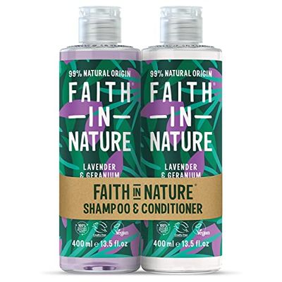 Faith In Nature Natural Lavender & Geranium Shampoo and Conditioner Set, Nourishing, Vegan & Cruelty Free, No SLS or Parabens, For Normal to Dry Hair, 2 x 400ml
