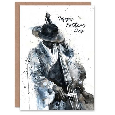 Artery8 Father's Day Card Double Bass Jazz Musician Watercolour For Him Dad Father Greeting Card