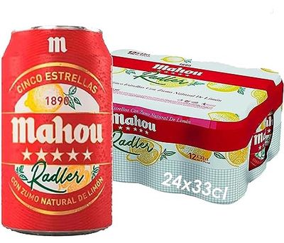 Mahou 5 Estrellas Cerveza Radler con Limón, Pack de 24 latas x 33cl, 3,2% Volumen de Alcohol