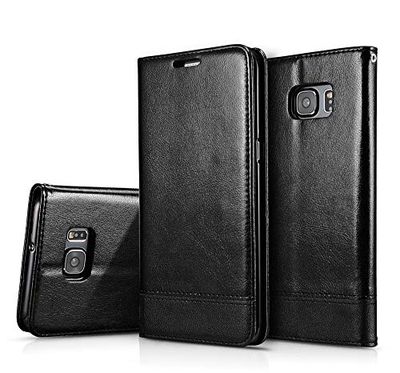 Carcasa de telefono La absorción de Empalme Horizontal de Cuero del tirón for la Galaxia S7 Doble Cara del Caso con el sostenedor y Ranuras for Tarjetas y la Cuerda de Seguridad (Negro)