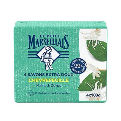 Le Petit Marseillais | Wyjątkowo miękkie mydło wiciokrzew (4 bochenki po 100 g) - Solidne mydło do rąk i ciała z 99% naturalnych składników - opakowanie papierowe nadające się do recyklingu