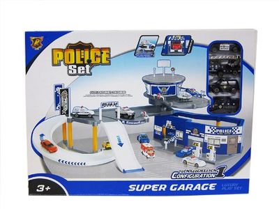 PLAYSET SUPER GARAGE POLIZIA + 4 VEICOLI 75X42X27CM