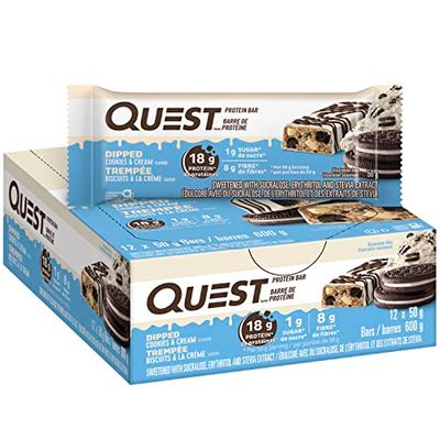 Quest Nutrition Dipped Chocolate Cookies & Cream Protein Bars, High Protein, Low Carb, Gluten Free, Keto Friendly, 12 Count
