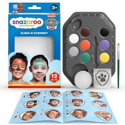 Snazaroo 1172234 Set trucco Zuma & Everest - 8 colori per viso e corpo a base d'acqua con spugna, pennello, stencil, istruzioni