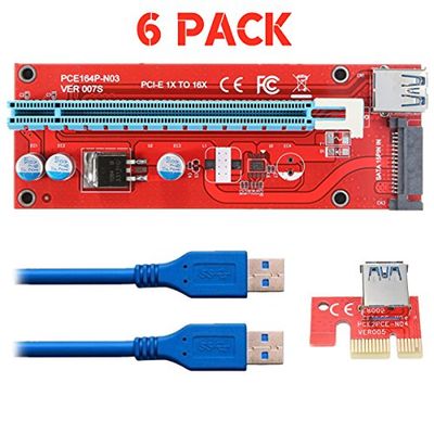 Kyerivs VER 007S Extender Cable USB 3.0 SATA Power Converter PCI Express PCI-E 1X to 16X Slot Riser Card Extension for Ethereum Mining ETH ZEC (6Pack/60cm)
