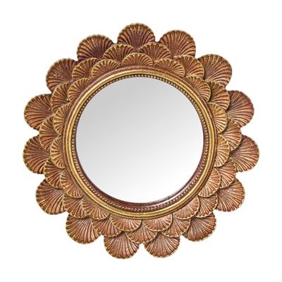 SET 2 ESPEJOS 22075ø18CM RESINA FLOR DORADA_°18X2,5CM INT:°9,5CM (2 IGUAL
