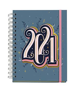 Miquielrius - Jaarplanner 2021 Happy Letters - Catalisch, weekoverzicht, afmetingen 155 x 213 mm (~ A5), papier 90 g, vaste kaft van karton, gevoerd, blauw