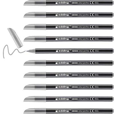 edding 1200 Feutre de coloriage pointe fine - gris argent - 10 stylos - pointe ronde 1 mm - stylo pour ecriture, dessin, coloriage