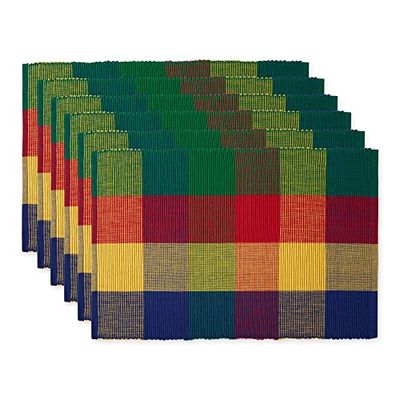 DII Basic Everyday Conjunto de toalhas de mesa individuais caneladas 100% algodão, 13 x 19 polegadas, quadros de verão, 6 peças