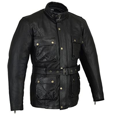 Australian Bikers Gear Classic Vintage Bikers – Motorradjacke, Gewachstes Leder, aspeto usado Schwarz, XL