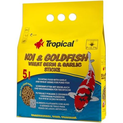 Koi&Goldfish Wheat Germ&Garlic Sticks 5L / 400g - Aliment Flottant à l'ail pour carpes koï et Poissons d'étang