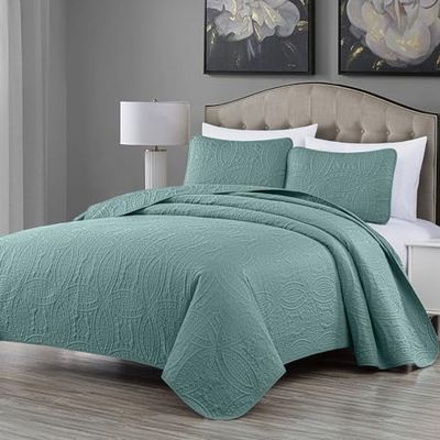 Chezmoi Collection Austin 3-delige oversized sprei sprei set king, blauw, 118 bij 106 inch, microvezel