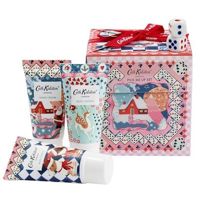 Cath Kidston Hand Cream, Body Wash, Body Lotion 3x 30ml, 2 Dice, Moisturiser, Shea Butter, Vitamin E, Festive Fragrance, Travel Size, Vegan and Cruelty Free, Beauty Gift, Christmas Stocking Filler