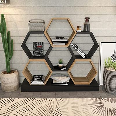 Moderne boekenplank, zwart & oak, 120 x 29,5 x 109 cm, 100% melamine gecoat, deeltjesbord, 18 mm dik, stijlvolle opslag voor thuis en op kantoor