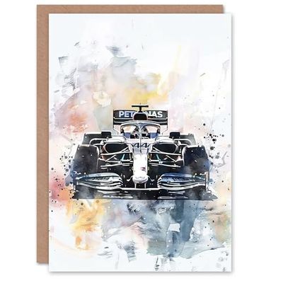 Artery8 Greeting Card Racing Modern Watercolour Race Car Track Shot For Him Man Birthday Card