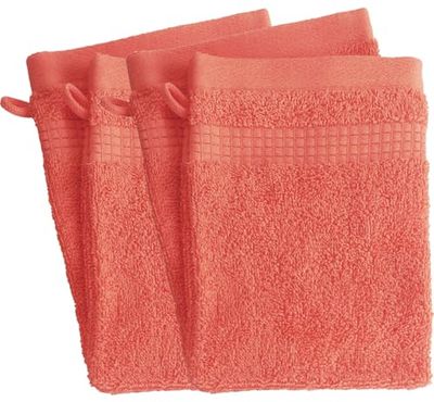 Lot de 4 Gants de Toilette - 100% Coton - 450 GR/m2 - Corail