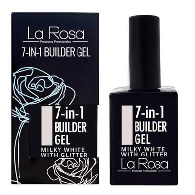 LaRosa GEL ONGLE UV Construction 7 en 1 en Flacon BUILDER GEL Fortifiant 15ml - BLANC LAITÉ AVEC PAILLETTES