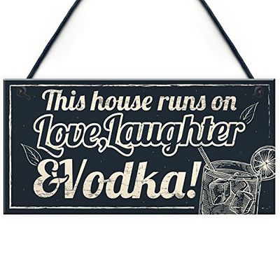 RED OCEAN Fun Laughter Vodka Kitchen Plaque Alcohol Home Bar Pub Sign Friend Gift For Women