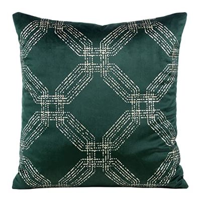 Eurofirany Eleganta sammetsörngott, dekorativa kuddar med tryck, 45 x 45 cm, överdrag, sammetsörngott, mjuk soffkudde, sexkantigt mönster, mörkgrön