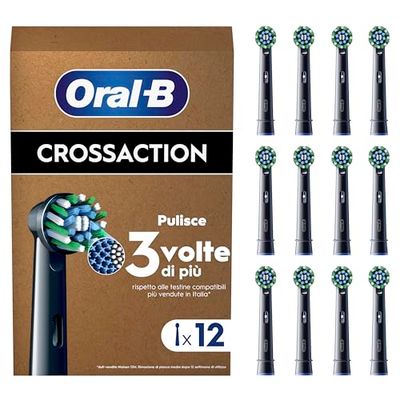 Oral-B Testine Di Ricambio x Spazzolino Elettrico Pro Cross Action Nere. 12 Testine. Confezione Adatta Alla Buca Delle Lettere
