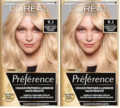 L'Oréal Paris Préférence Coloration Permanente Cheveux, Nuance : Oslo Blond Viking (9.1), Blond Très Clair Cendré (Lot de 2)