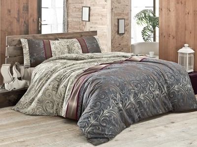 Nuit Des Rêves Set trapunta XXL (155 x 220 cm), 65% cotone, 35% poliestere, lavabile in lavatrice, elegante crema, nero, grigio, rosso claret e bianco, design elegante e cozy, Twin