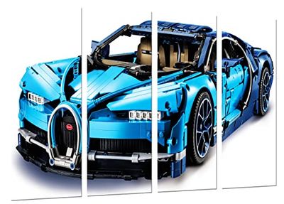 Cuadro Moderno Fotografico Coche Deportivo, Bugatti Chiron, Azul, 131 x 62 cm, Ref. 27264