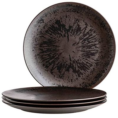 MÄSER Juego de 4 platos redondos de bronce metálico, con esmalte brillante y elegante, también como plato para pizza, plato de servir y plato decorativo, 4 platos jumbo de cerámica de alta calidad,