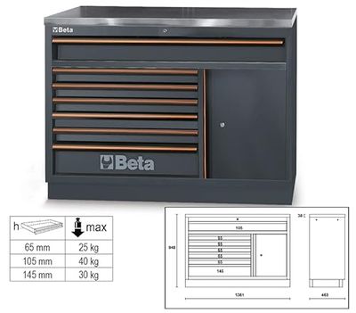 BETA 8054809214023 Moduli Piano INOX 7 Cass+ANTA M7A/X Pro Unisex Adulto, Nero, Taglia Unica