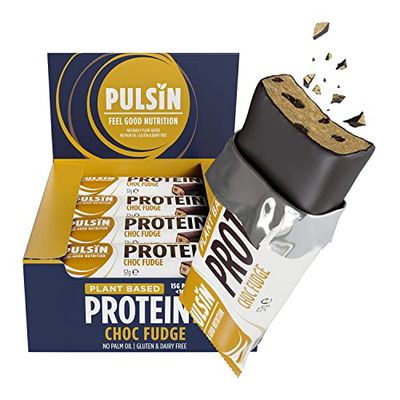 Pulsin - Choc Fudge Vegan Protein Bars - 12 x 57g - 14.8g Protein, 13.9g Fibre, 227 Kcal Per Serving - Gluten Free, Palm Oil Free and Dairy Free Snack Bar