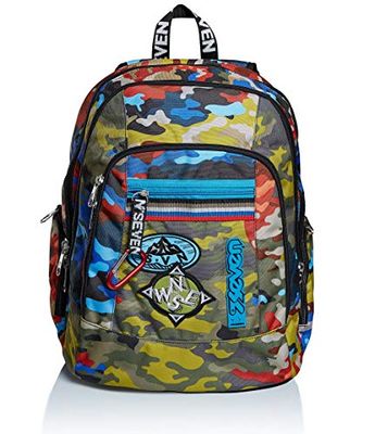 Seven Backpack, Advanced, ADVENTURE CAMO Knapsack Padded School Bag, Book Bag, for Teen, Girls&Boys, For School, Sport & Free Time, Laptop Sleeve, Wireless Speaker Italian Design, moss green