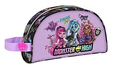 Safta Monster High Toilettas voor kinderen, aanpasbaar, ideaal voor kinderen van 5 tot 14 jaar, comfortabel en veelzijdig, kwaliteit en duurzaamheid, 26 x 16 x 9 cm, zwart, Zwart, Standaard, casual