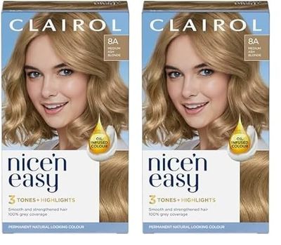 Clairol Nice'n Easy Crème Permanent Hair Dye, 8A Medium Ash Blonde (Pack of 2)