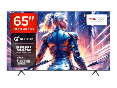 TCL 65T8B, TV QLED 65”, 4K Ultra HD, Google TV (Dolby Vision, Audio ONKYO 2.1 con Dolby Atmos, Controllo vocale hands-free, compatibile con Google assistant & Alexa, AirPlay2)